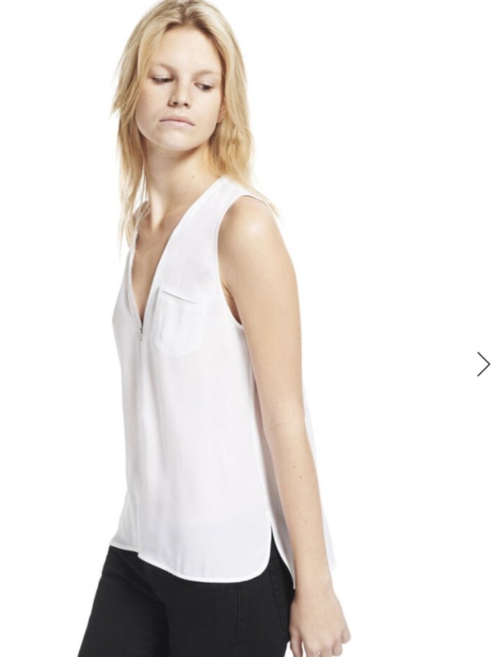 The Kooples White Tank Top with a Zip Neckline in Silk-Small